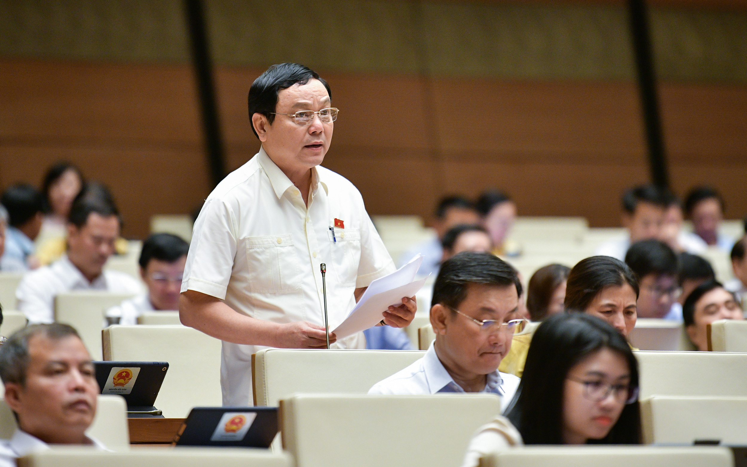 Phó Trưởng Đoàn chuyên trách Hoàng Đức Thắng phát biểu tại phiên thảo luận